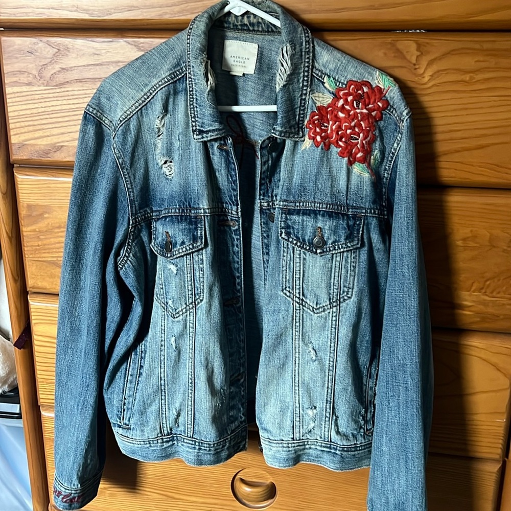 Distressed embroidered Jean Jacket